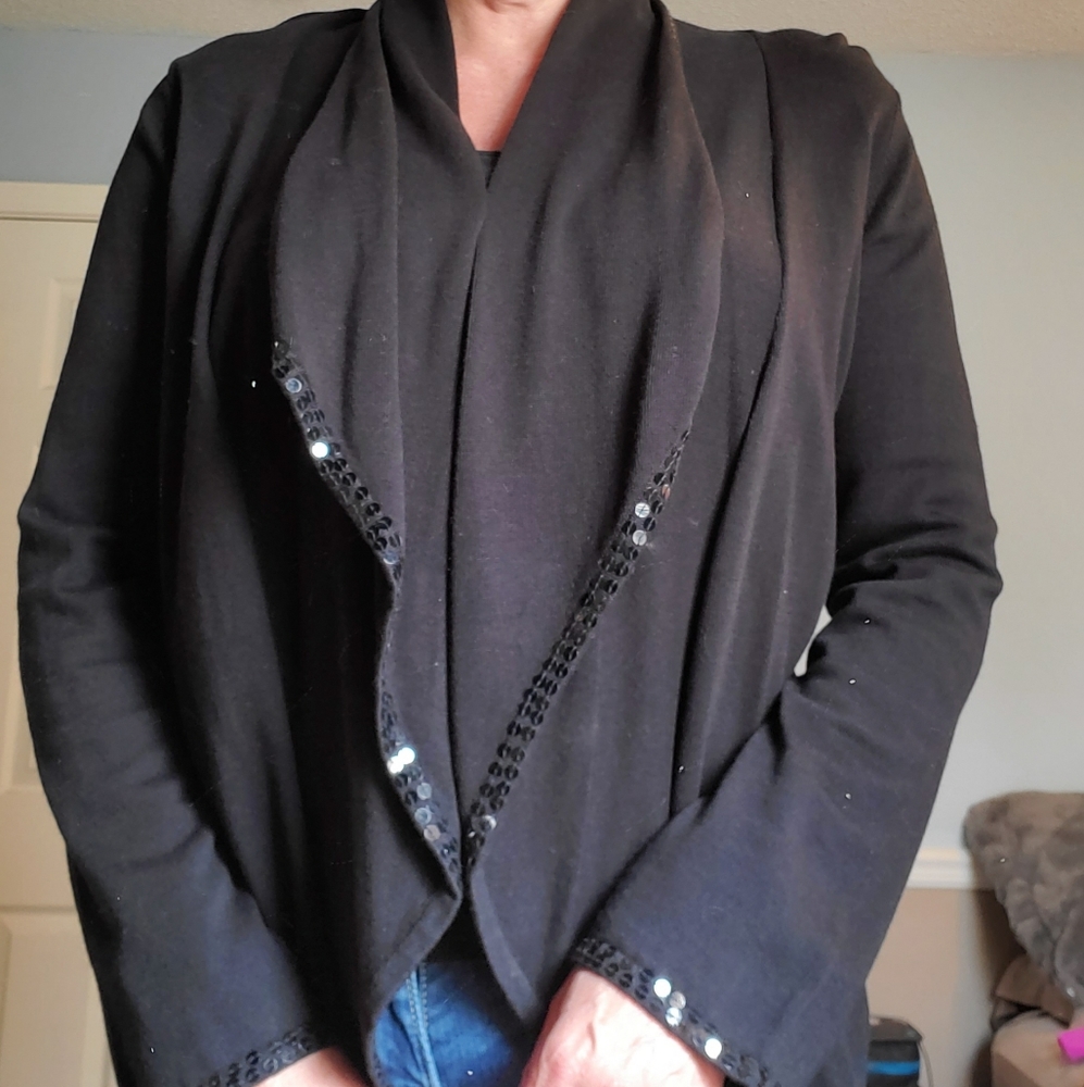 Cardigan sweater with sequin trim